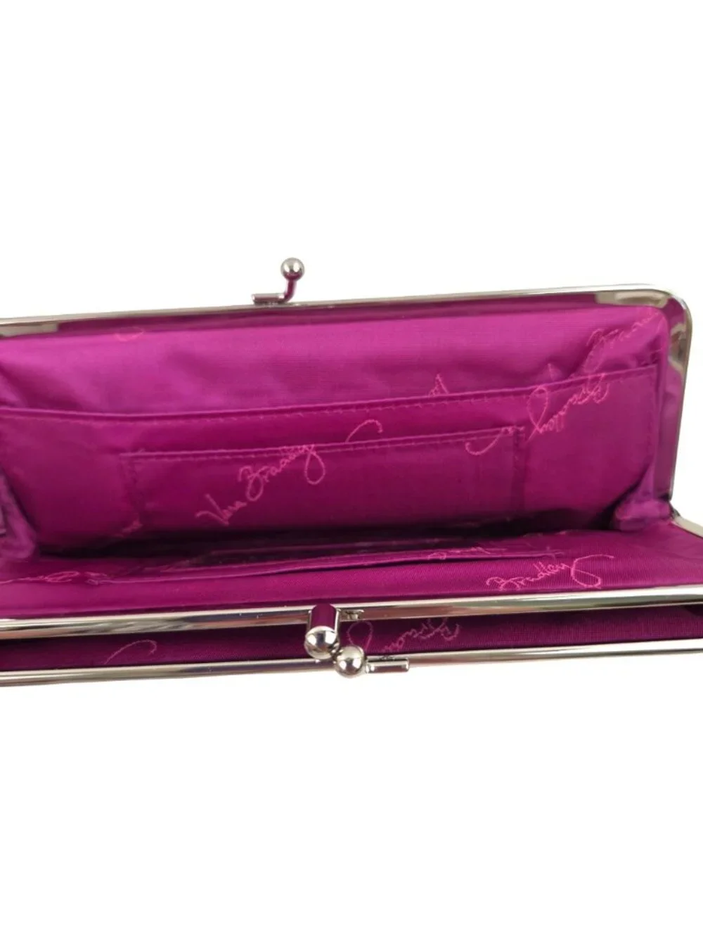 Vera Bradley Wallet Boysenberry Paisley Silver Tone Kiss Lock 2 Sections Retired - Picture 5 of 9